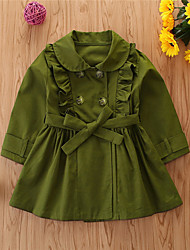 cheap -Kids Girls&#039; Trench Coat Green Gray Solid Colored Lace up Basic School / Ruffle / Cotton