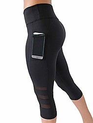 cheap -Women&#039;s 3/4 Sports Leggings Yoga Trousers Running Fitness Jogging Pants Training Tights with Mobile Phone Case S-XXL - Black - M