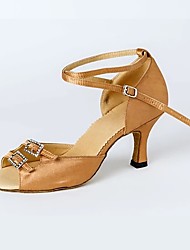 cheap -Women&#039;s Latin Shoes Salsa Shoes Heel Crystal / Rhinestone Customized Heel Nude Black Brown Toggle Clasp Satin / Indoor / Professional / EU39