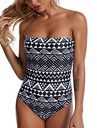 cheap -Women&#039;s Swimwear One Piece Monokini Romper Swimsuit Tummy Control Open Back Print Tribal Abstract Blue Bandeau Padded Strapless Bathing Suits New Fashion Classic / Tattoo / Padded Bras / Slim
