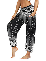 cheap -Women&#039;s Yoga Boho Pants Bloomers Pocket Print Full Length Plus Size Pants Gym Yoga Micro-elastic Pattern Comfort Sports High Waist Loose Black And White White Red One-Size