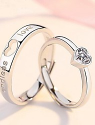 cheap -1 Pair Band Ring Adjustable Ring For Couple&#039;s Date Valentine&#039;s Day Valentine Rhinestone Alloy Heart