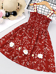 cheap -Toddler Little Girls&#039; Dress Flower Strap Dress Daily Patchwork Print Red Midi Sleeveless Princess Cute Dresses Children&#039;s Day Spring Summer Slim 2-6 Years