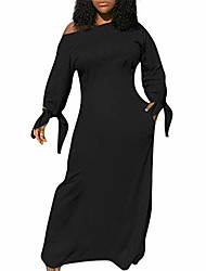 cheap -Women&#039;s Shift Dress Maxi long Dress Sapphire Black Gray Red Long Sleeve Solid Color Spring Summer Sexy S M L XL 2XL 3XL 4XL 5XL