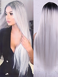 cheap -Gray Wigs for Women Synthetic Wig Natural Straight Middle Part Wig Long Synthetic Hair Women&#039;s Cosplay Middle Part Party Black White 26 Inch