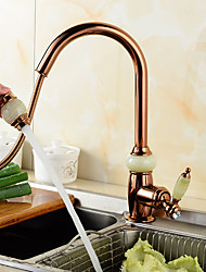 cheap -Kitchen Faucet,Brass High Arc Golden/Rose Gold Rotatable Pull-out/­Pull-down Multi-function Single Handle One Hole Electroplated Finish Kitchen Taps with Hot and Cold Switch