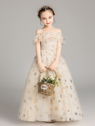 cheap -Princess Ankle Length Junior Bridesmaid Dress Wedding Tulle Off Shoulder with Ruffles 2022