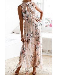 cheap -Women&#039;s Chiffon Dress Maxi long Dress Photo Color Sleeveless Floral Split Print Summer Round Neck Sexy 2022 S M L XL