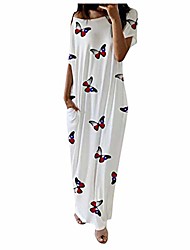 cheap -Women&#039;s A Line Dress Maxi long Dress Multi-Color White Short Sleeve Solid Color Spring &amp; Summer Casual Loose 2022 S M L XL