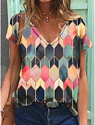 cheap -Women&#039;s T shirt Color Block Print V Neck Basic Tops Rainbow / 3D Print