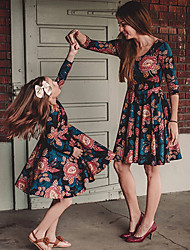 cheap -Mommy and Me Dresses Floral Print  Half Sleeve Midi Casual Mom and Daughter Dress Family Photo Matching Outfits