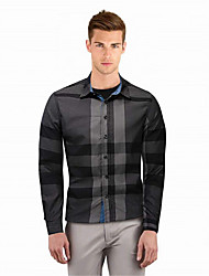 cheap -men&#039;s shirt long sleeve plaid checked button down classic  shirt regular fit dark blue xxl