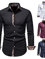 cheap -Men&#039;s Shirt Other Prints Abstract Button Down Collar Daily Long Sleeve Tops Dress Shirt Bussiness White Black Wine Wedding