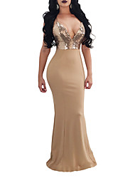 cheap -Women&#039;s Party Dress Maxi long Dress Khaki Sleeveless Solid Color Sequins Spring Summer Strapless Sexy 2022 S M L XL