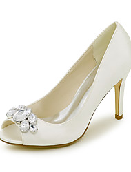 cheap -Women&#039;s Wedding Shoes Wedding Heels Bridal Shoes Rhinestone Crystal Stiletto Heel Peep Toe Satin Loafer Solid Colored White Black Purple