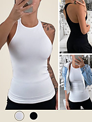 cheap -Women&#039;s Rib-knit Slim Fit Tank Round Neck Solid Colored Sleeveless Simple Daily Comfy Sexy Top