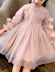 cheap -Kids Little Girls&#039; Dress Floral Birthday Party Festival Blushing Pink Knee-length Long Sleeve Sweet Dresses New Year Slim 3-13 Years