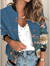 cheap -Women&#039;s Jacket Bomber Jacket Varsity Jacket Daily Holiday Spring &amp;  Fall Regular Coat Regular Fit Active Streetwear Jacket Long Sleeve Plants Print Blue