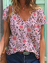 cheap -Women&#039;s T shirt Floral Print V Neck Basic Tops Pink / 3D Print