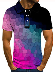 cheap -Men&#039;s Golf Shirt Tennis Shirt 3D Print Rainbow Graphic Prints Argyle Collar Street Casual Button-Down Short Sleeve Tops Casual Fashion Cool Rainbow / Sports