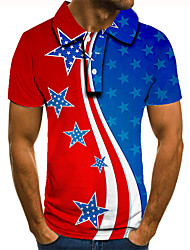 cheap -Men&#039;s Golf Shirt Tennis Shirt 3D Print Graphic Prints American Flag Collar Street Casual Button-Down Short Sleeve Tops Casual Fashion Cool Blue / Sports