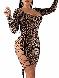 cheap -Women&#039;s Sheath Dress Knee Length Dress Leopard 1 Leopard 2 Black Long Sleeve Pattern Spring &amp; Summer Sexy 2022 S M L XL