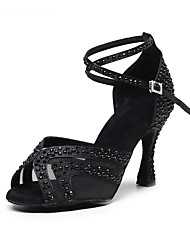 cheap -Women&#039;s Latin Shoes Heels Party / Evening Stage Practise High Heel Faux Pearl Crystal / Rhinestone Tulle High Heel Pumps Open Toe Black Khaki Buckle Glitter Crystal Sequined Jeweled / Satin / Satin