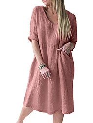 cheap -Women&#039;s Loose Knee Length Dress Half Sleeve Solid Color Modern Style Summer V Neck Casual 2022 S M L XL 2XL 3XL 4XL 5XL