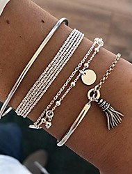 cheap -sakytal beads bracelet set silver layered bracelet tassel stackable wrist cuff bangle bracelets adjustable for women and girls(4pcs)