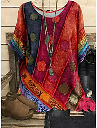 cheap -Women&#039;s Bohemian Theme Geometric Blouse Shirt Graphic Abstract Print Round Neck Ethnic Vintage Boho Tops Blue Purple