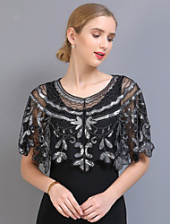 cheap -Short Sleeve Elegant / Sweet Tulle / Sequined Wedding / Party / Evening / Wedding Guest Shawl &amp; Wrap / Women&#039;s Wrap With Beading / Split Joint / Pure Color