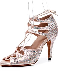 cheap -Women&#039;s Latin Shoes Ballroom Shoes Line Dance Party Performance Practice Heel Ribbon Tie Crystal / Rhinestone Slim High Heel Nude Lace-up Glitter Crystal Sequined Jeweled / Silk