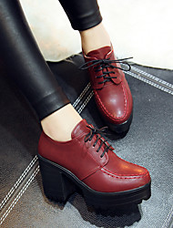 cheap -Women&#039;s Oxfords Platform Block Heel Chunky Heel Round Toe PU Synthetics Lace-up Black Red