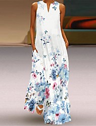 cheap -Women&#039;s Swing Dress Maxi long Dress Sleeveless Abstract Letter Pocket Print Summer V Neck Casual Vintage 2022 S M L XL XXL XXXL 4XL 5XL