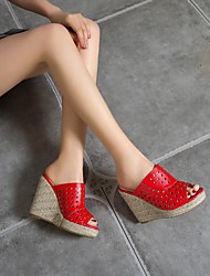 cheap -Women&#039;s Sandals Wedge Sandals Platform Sandals Heeled Mules Platform Wedge Heel Peep Toe PU Synthetics Loafer Red