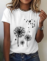 cheap -Women&#039;s T shirt Graphic Butterfly Dandelion Print Round Neck Tops Basic Basic Top White Black