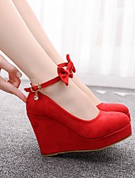 cheap -Women&#039;s Heels Ankle Strap Heels Bowknot Platform Wedge Pumps Satin Buckle Solid Colored Black Red
