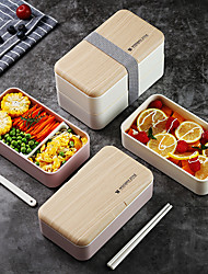 cheap -Lunch Box Japanese-Style Double-Layer Large-Capacity Bento Box Plastic Compartment with Wooden Lid Double-Layer Lunch Box Meal Prep