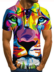 cheap -Men&#039;s Golf Shirt Tennis Shirt 3D Print Graphic Prints Animal Collar Street Casual Button-Down Short Sleeve Tops Casual Fashion Cool Rainbow / Sports