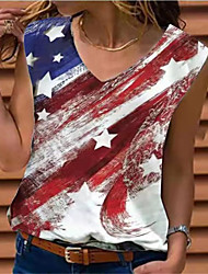 cheap -Women&#039;s Independence Day Tank Top Vest T shirt Tee American US Flag USA American Flag V Neck Tops White