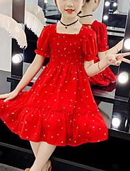 cheap -Kids Little Girls&#039; Dress Red Polka Dot Birthday Festival Red Knee-length Short Sleeve Sweet Dresses New Year Summer
