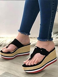 cheap -Women&#039;s Sandals Wedge Sandals Espadrilles Straw Sandals Wedge Heel Round Toe PU Loafer Solid Colored White Black Dark Blue