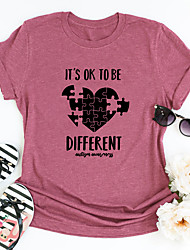 cheap -Women&#039;s T shirt Graphic Heart Letter Print Round Neck Basic Tops Slim Blue Blushing Pink Wine