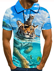 cheap -Men&#039;s Golf Shirt Tennis Shirt 3D Print Tiger Animal Collar Street Casual Button-Down Short Sleeve Tops Casual Fashion Cool Blue / Sports
