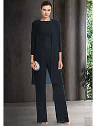 cheap -Pantsuit / Jumpsuit Mother of the Bride Dress Elegant Jewel Neck Ankle Length Chiffon Lace 3/4 Length Sleeve with Appliques 2022