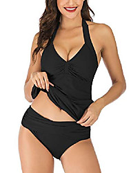 cheap -Women&#039;s Swimwear Tankini 2 Piece Normal Swimsuit Push Up Open Back Solid Color Navy Wine Red Olive Green (The same stamp) Pull down the details page to view Black Bathing Suits Casual Sexy / Sports