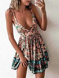 cheap -Women&#039;s Strap Dress Midi Dress Sleeveless Pattern Spring &amp; Summer Casual 2022 S M L XL XXL