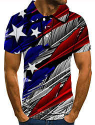 cheap -Men&#039;s Golf Shirt Tennis Shirt 3D Print Graphic Prints American Flag Collar Street Casual Button-Down Short Sleeve Tops Casual Fashion Cool Blue / Hand wash / Washable / Wet and Dry Cleaning / Holiday