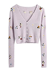cheap -Women&#039;s Cardigan Floral / Botanical Long Sleeve Sweater Cardigans V Neck White