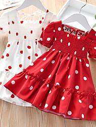 cheap -Kids Little Girls&#039; Dress Paisley Print Red White Chiffon Midi Short Sleeve Active Dresses Summer Regular Fit 2-9 Years